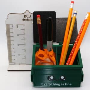 dumpster fire bundle with matching earrings clicker fidget toy and desk organizer for teachers and office workers