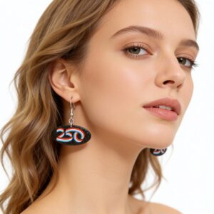 250th anniversary patriotic earrings black oval America 250 commemorative statement jewelry