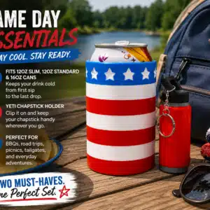 All-American Game Day Bundle - Patriotic Koozie, Earrings & Chapstick Holder