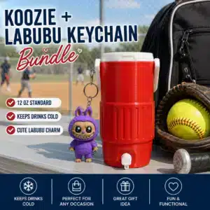 Cooler Can Koozie & Labubu Keychain Bundle - 12 oz Standard, 12 oz Slim or 16 oz Drink Holder Gift Set